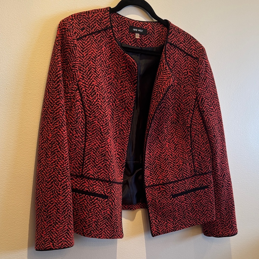 Women's Red & Black Patterned Blazer Jacket - Nine West